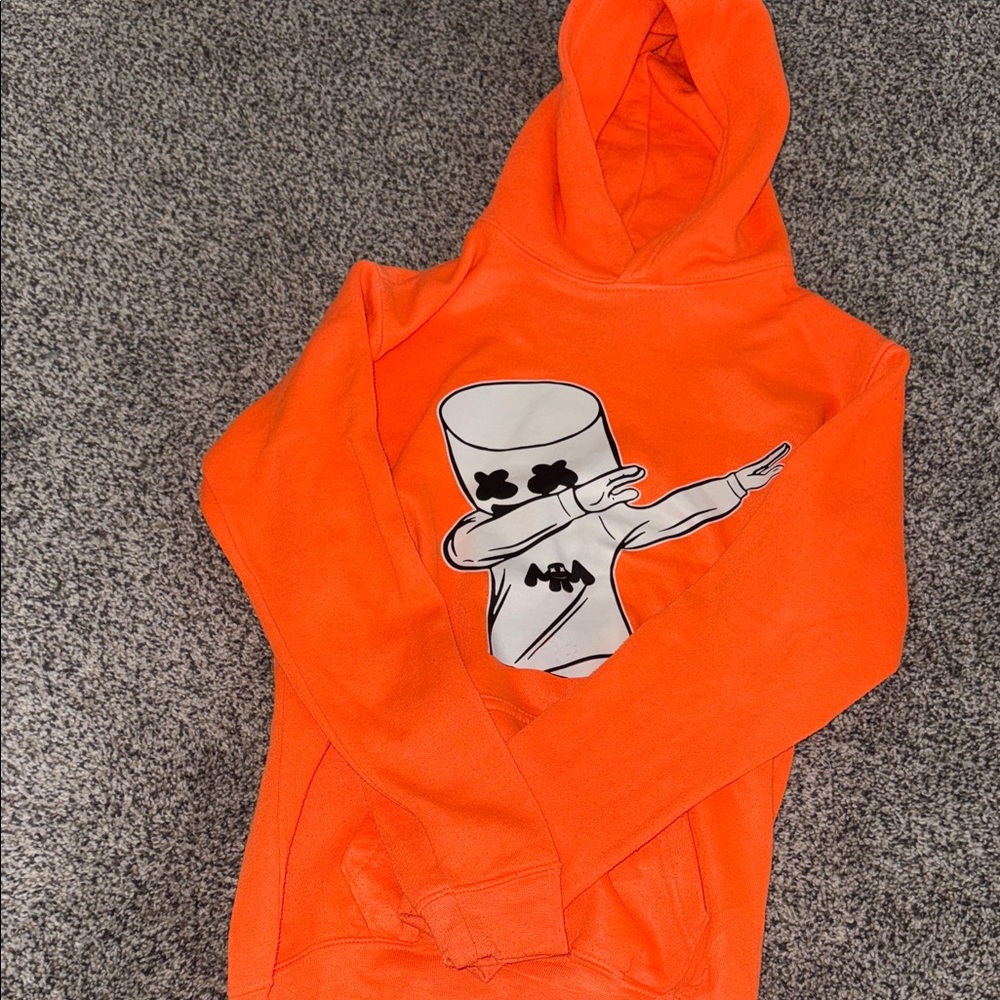 Orange Hoodie with Marshmallow Graphic